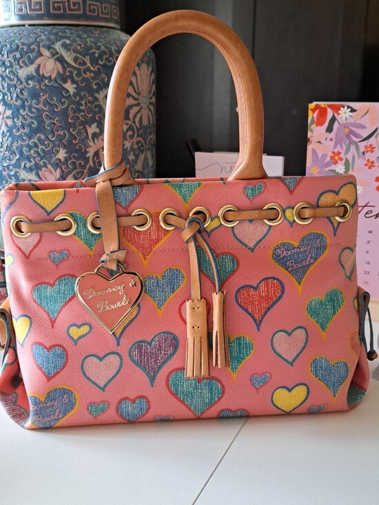 Dooney & Bourke Handbags - Vintage Dooney & Bourke Crayon Hearts Tiny Tassel Tote
